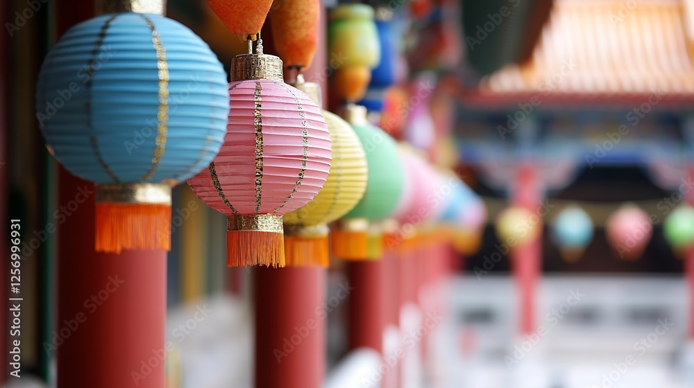 Aufkleber colorful lanterns hanging in an asian cultural setting creating a vibrant festive atmosphere : gener