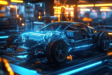 Obraz premium Electric Car: Exploring the Future of Sustainable Transportation with Advanced Battery Technology and Efficient Engine Design, Revolutionizing Automotive Industry