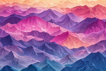 A seamless pattern of colorful mountains, layered and textured, reminiscent of an otherworldly landscape. The colors blend seamlessly from one mountain to another