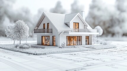 Modern House Architectural Design Model with Landscaping Plan