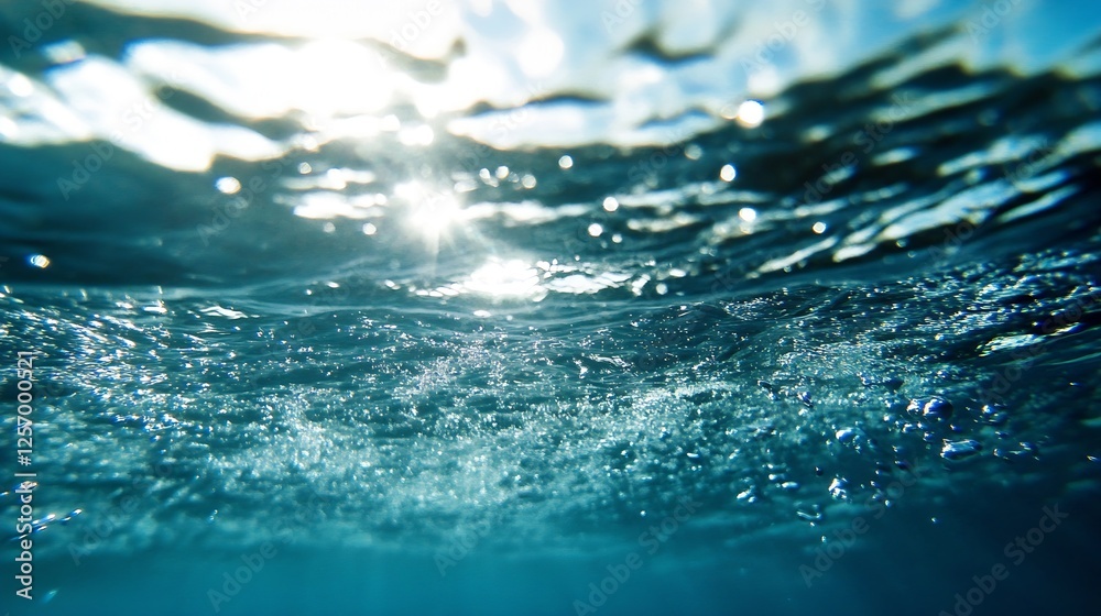 Aufkleber underwater view showcasing sparkling reflections and vibrant blue tones of water with moving waves a