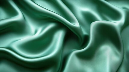 Obraz premium Teal silk fabric, draped, soft folds, elegant texture, background blur, fashion design