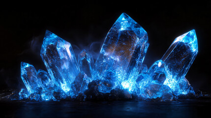 blue crystals on black background