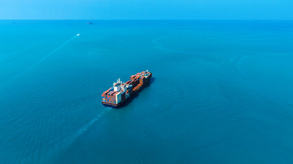 Aerial view of the freight shipping transport system cargo ship container. international transportation Export-import business, logistics, transportation industry concepts	
