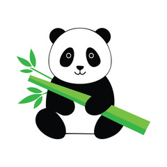A cute panda bear holding a bamboo branch mascot