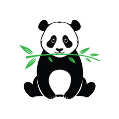 A cute panda bear eating a bamboo branch mascot