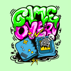 Game Over, The Last Strike sky, vintage vector old school illustration