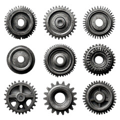 Collection set of gears isolated on transparent background