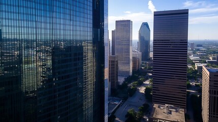 Obraz premium Aerial view of a bustling cityscape showcasing skyscrapers and a vibrant urban landscape : Generative AI