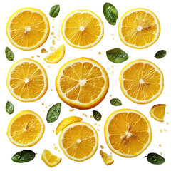 Obraz premium Collection set of lemon slices isolated on transparent background
