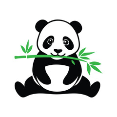 Panda bear eating bamboo branch on white background cartoon illustration