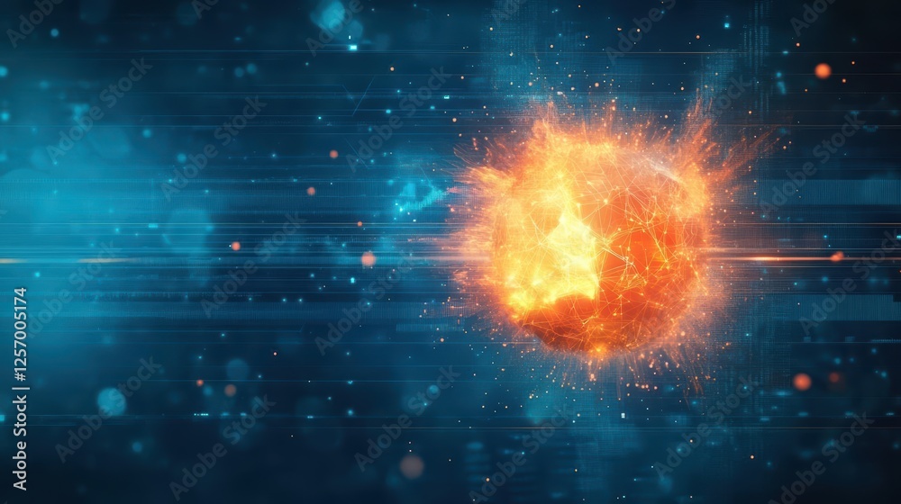 Poster bright explosion of sparks against a dark blue background creating a stunning visual display of ligh