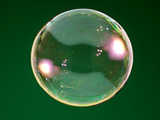 Transparent soap bubble on green background