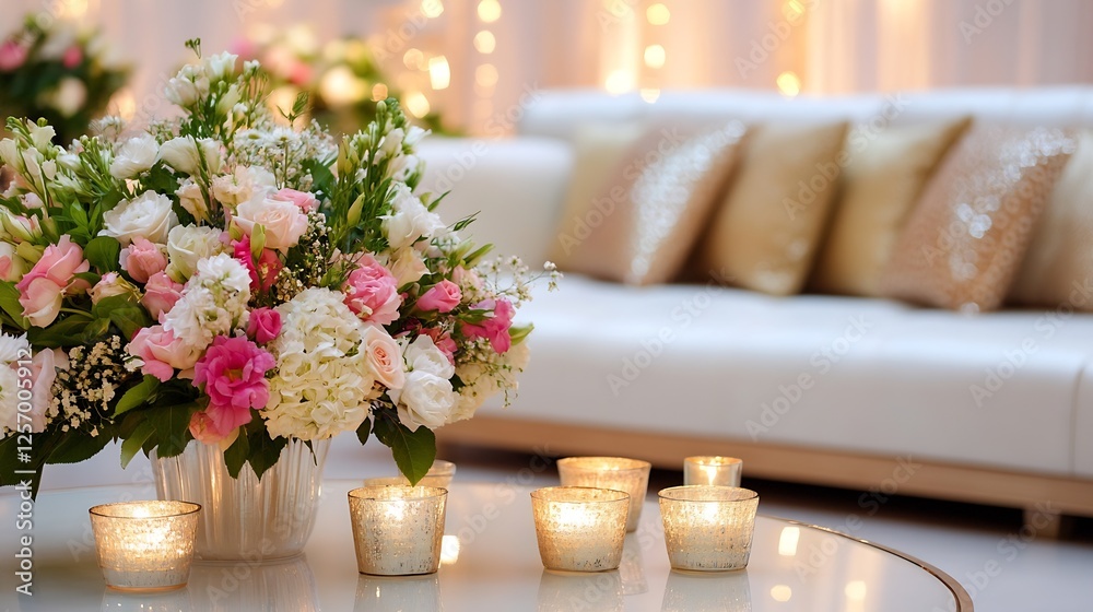 Aufkleber Charming flower arrangement adorned with soft pastels creating a warm and inviting home atmosphere : Generative AI