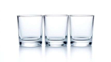 Empty shot glasses on white background