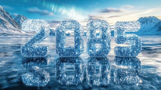 Frozen 2085 Arctic lake, aurora, future concept