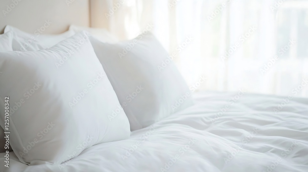 Aufkleber bright and airy bedroom scene featuring fluffy white pillows on a soft bed creating a serene atmosph