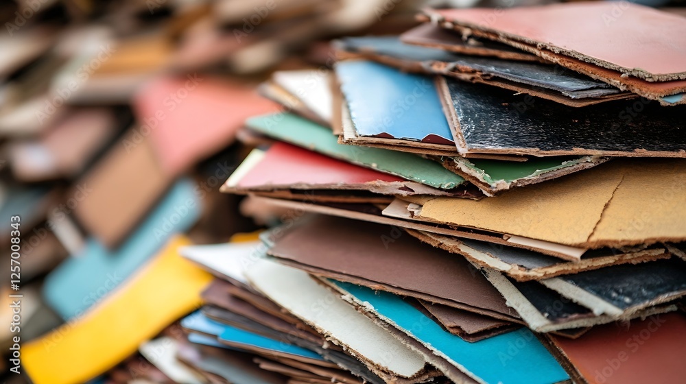 Poster variety of colorful sample leather swatches piled together for crafting and design use : generative 