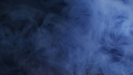 Smoke flow. Defocused stream. Cloudy blue liquid undulating. Mystical water glowing abstract background with whimsical paint smoke curls.