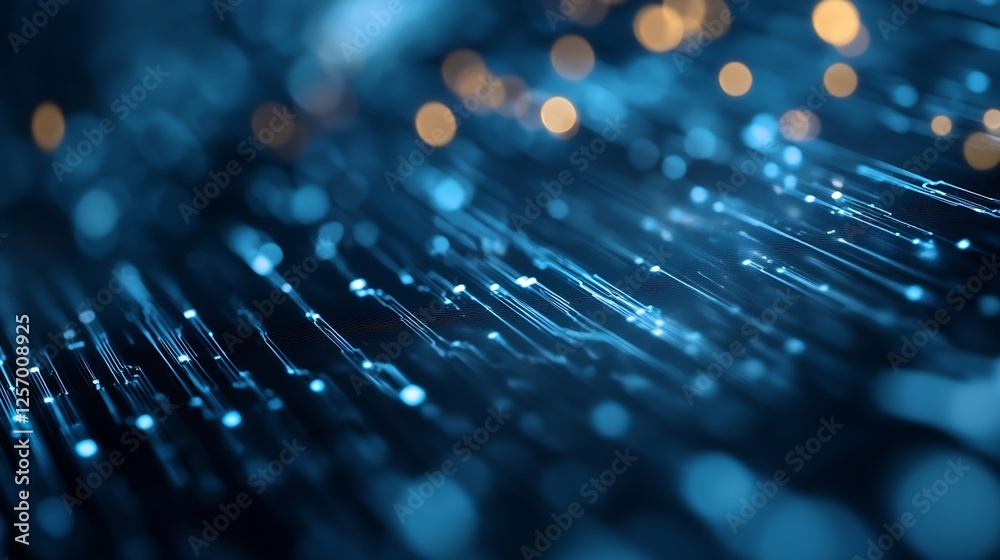 Poster Abstract closeup image of digital data streams illuminated in blue tones : Generative AI