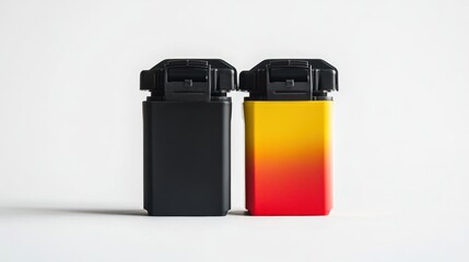 Two colorful lighters on a white background. Possible use Product photography