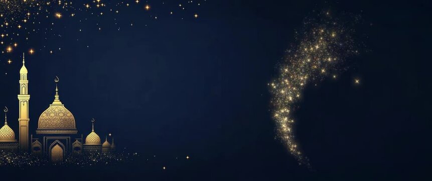 Background of Ramadhan with Copy Space in Dark Blue and Gold Colors