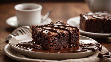 Chocolate Brownie Dessert, Sweet Treat, Melted Chocolate Sauce