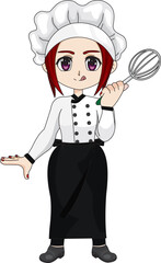 Chibi bakery chef girl holding whisk vector
