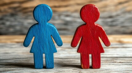 Two Wooden Figures Representing Gender Diversity and Equality