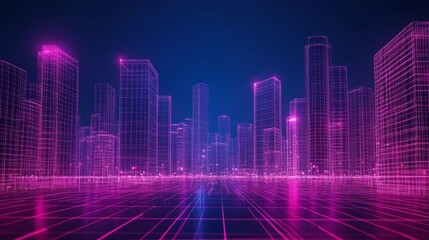 Fototapeta premium 3d city wireframe dark blue background