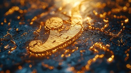 Golden symbol on circuit board, futuristic technology background