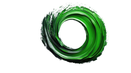 Green paint stroke creating a circular frame on transparent background