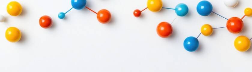 Fototapeta premium Colorful molecular models arranged on a white background, showcasing scientific concepts and molecular structures.