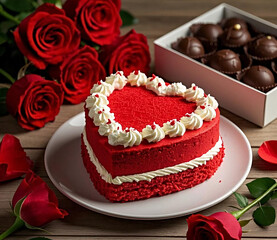 chocolate cake with red rose