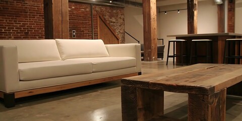 Modern Rustic Living Room with Wooden Furniture and Barn Door Decor