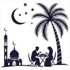 silhouette Ramadan image on white background