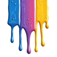 Colorful acrylic paint dripping with liquid drops isolated on transparent background