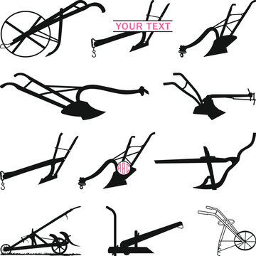 Vintage Plows Silhouettes Collection Old Plows SVG Farming Vector Farmhouse Monogram Illustration