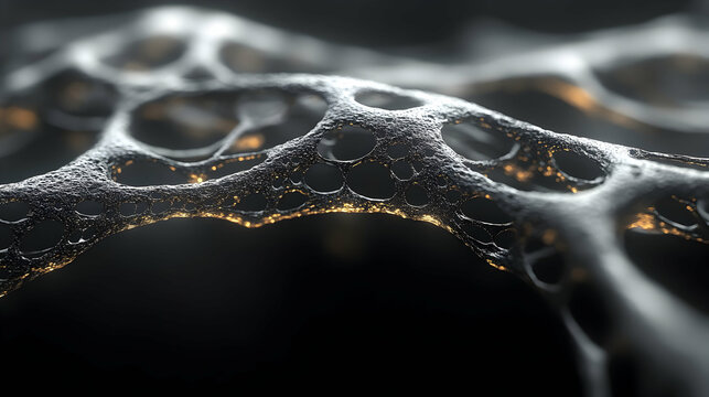 Abstract grey network structure, glowing edges, dark background. Science background