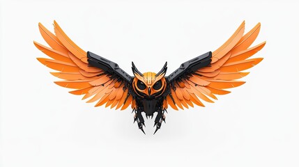 Fototapeta premium A striking mechanical owl with vibrant orange wings, showcasing intricate design and detail