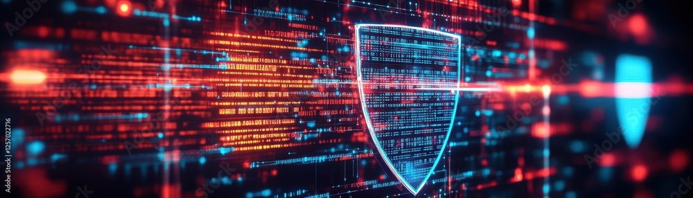 Poster Computer screen displaying a shield symbol representing cybersecurity and protection online