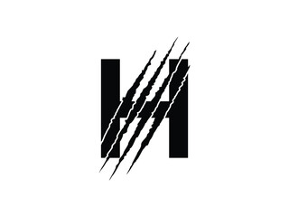 initials H with claw scratch symbol design vector illustration isolated on transparent background