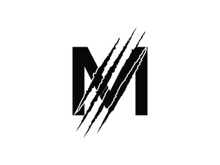 initials M with claw scratch symbol design vector illustration isolated on transparent background