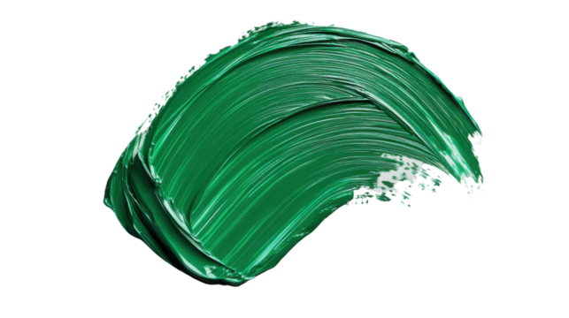 Green paint brush stroke on transparent background
