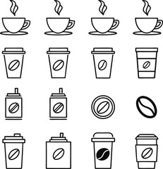 Coffee Icons Cups, Mugs, Beans, and Takeaway Containers