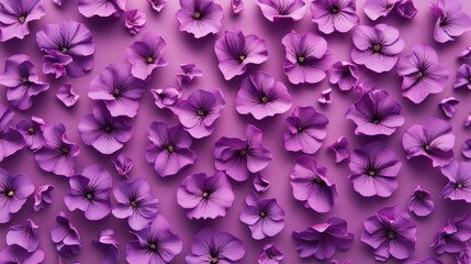 Obraz premium Purple flowers flat lay background, floral pattern design