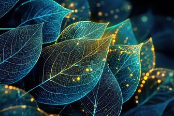 Naklejka premium Abstract Chemical Structures Evolving with Leaf Patterns and Light