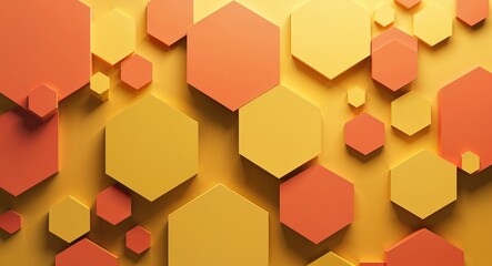 Yellow background with orange random hexagons shapes abstract backdrop illustration