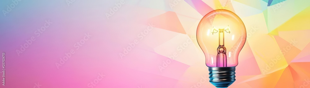 Poster Light bulb illuminated against a vibrant and colorful abstract background design