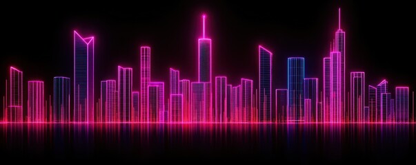 Neon Cityscape with Vibrant Glow at Night